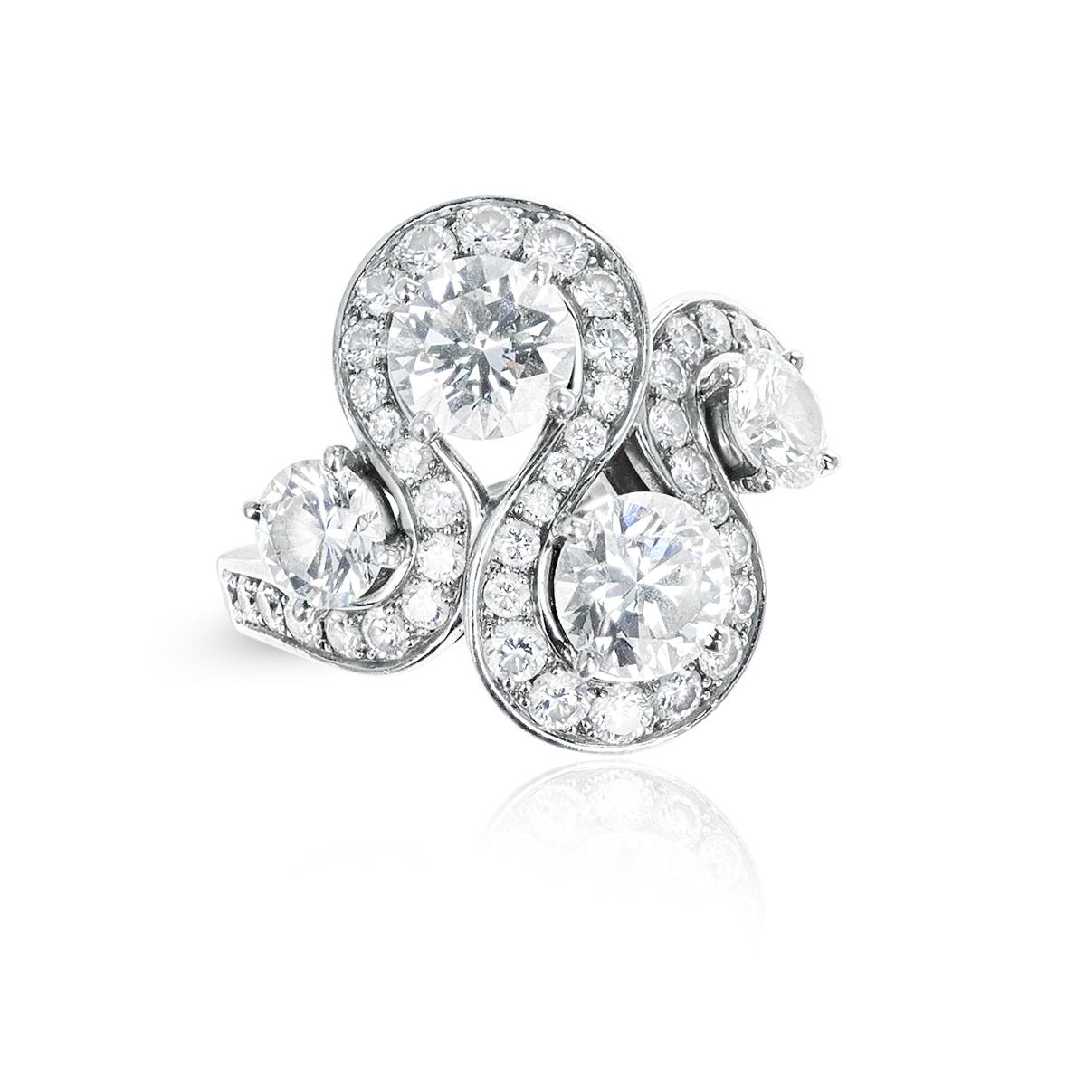 Anello da cocktail con doppio diamante Cartier, platino In condizioni ottime in vendita a New York, NY