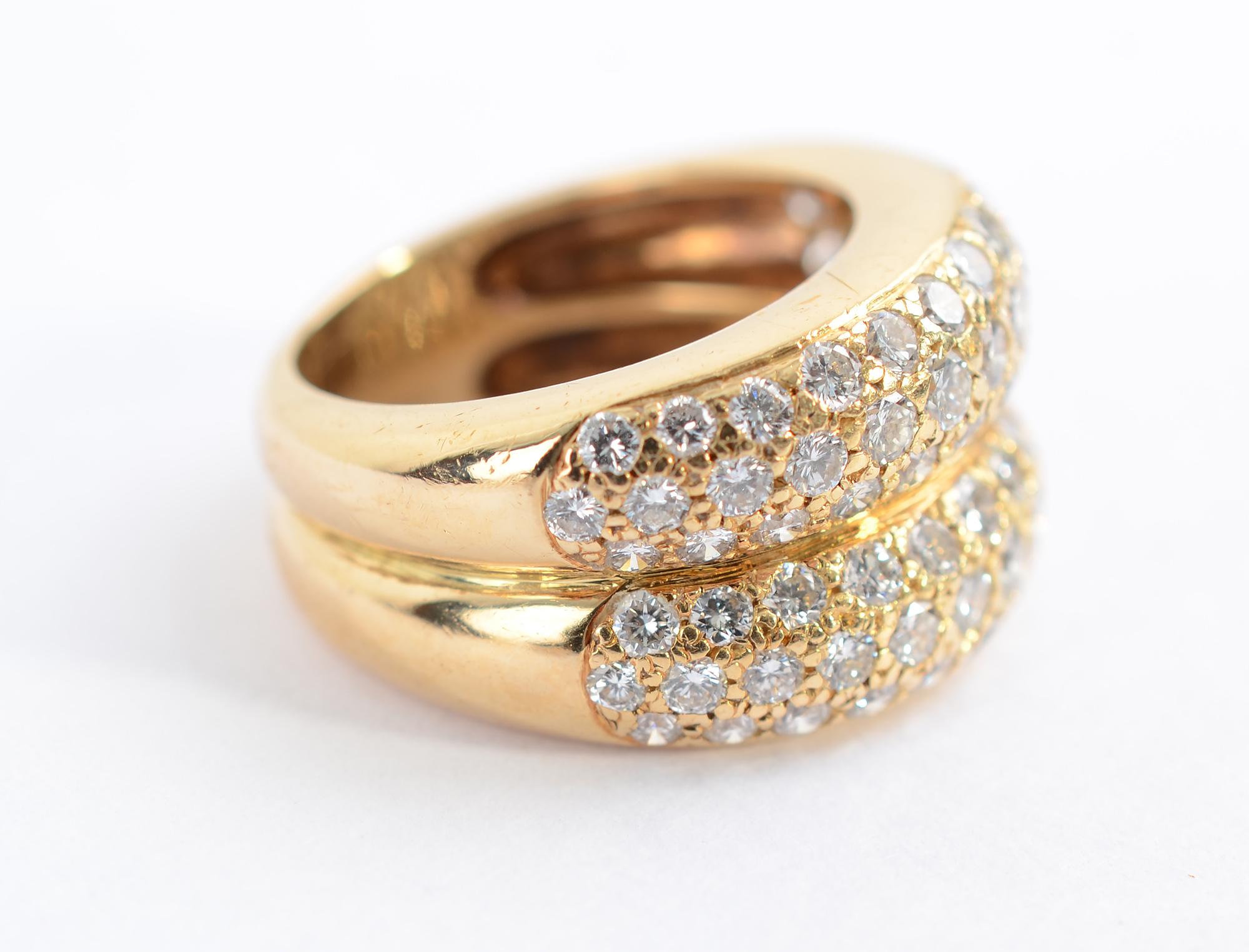 Modern Cartier Double Gold Band Ring with Diamonds
