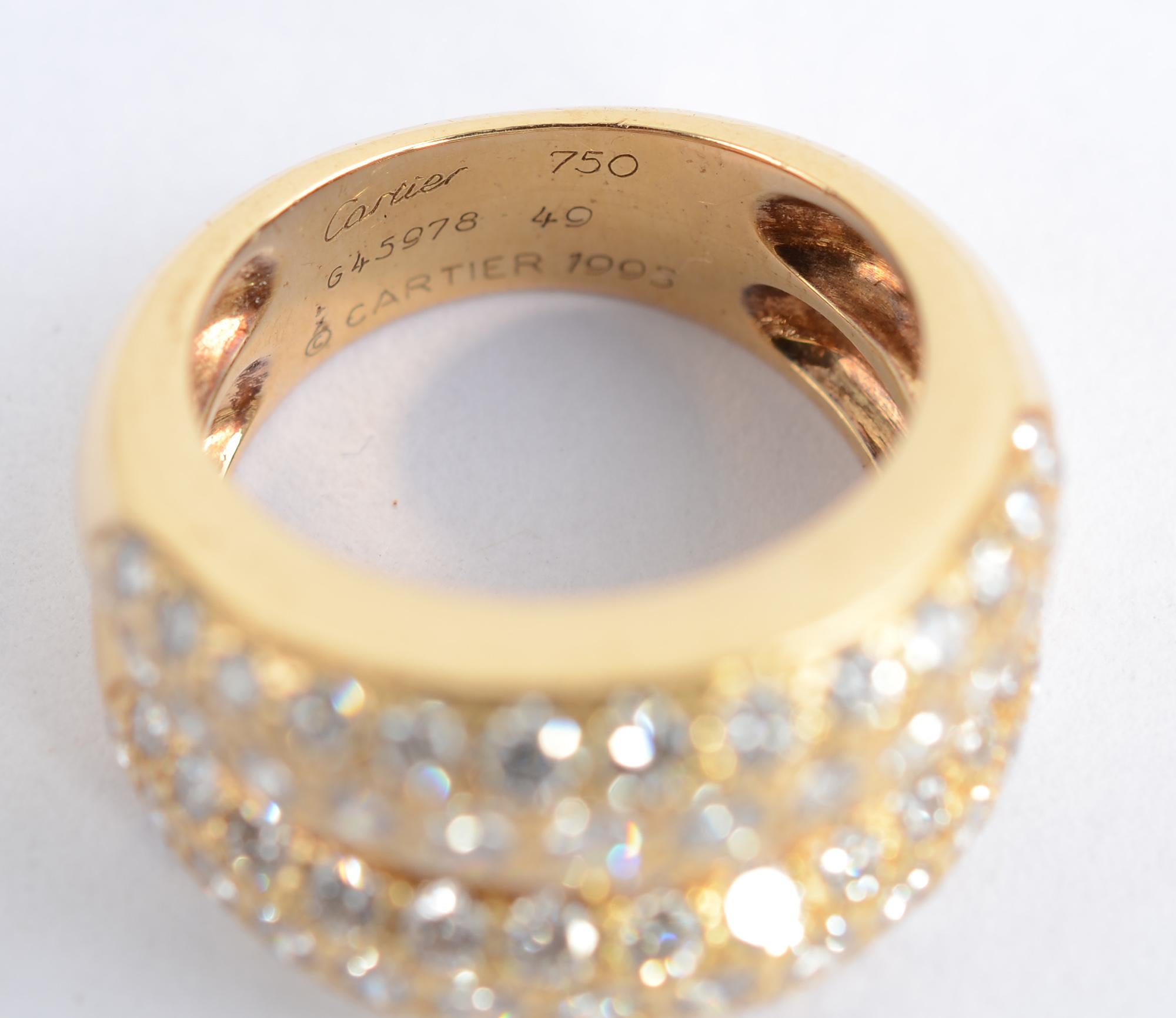 Cartier Double Gold Band Ring with Diamonds In Excellent Condition In Darnestown, MD