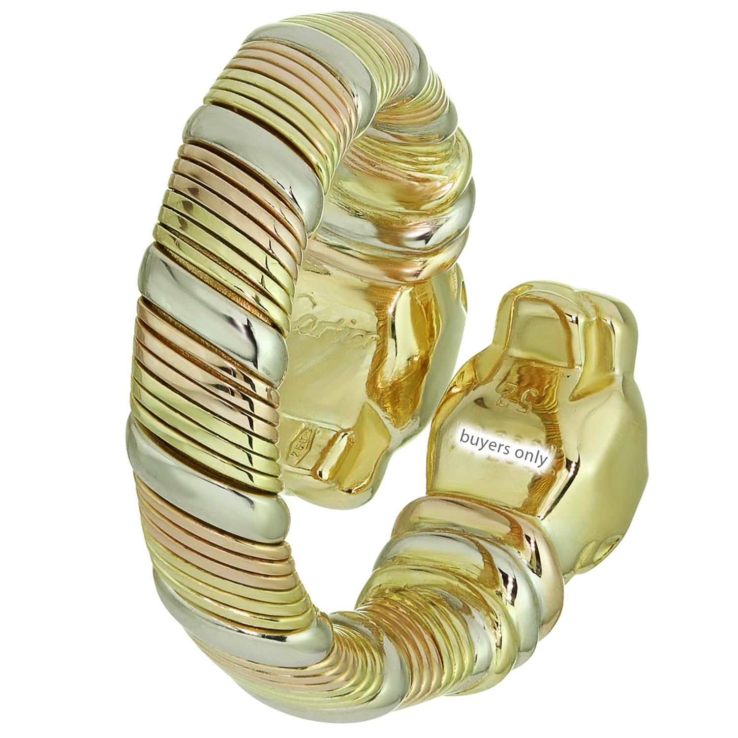CARTIER 18k Tri-Gold Vintage-Ring mit doppeltem Kopf aus Panther im Angebot 2