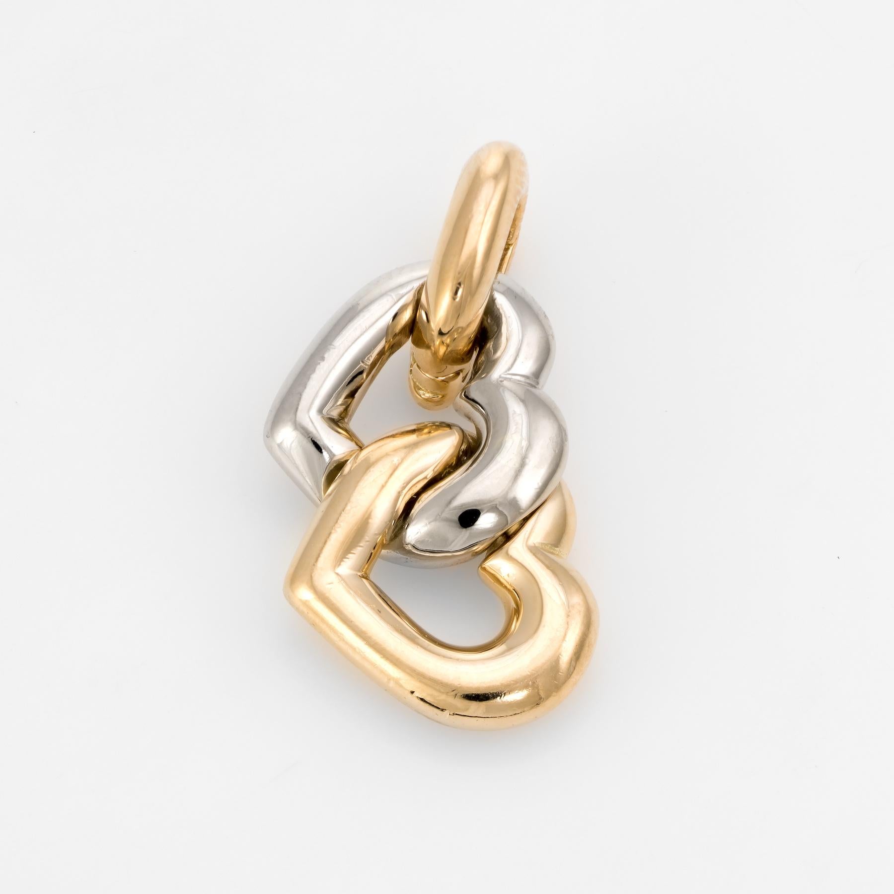 Modern Cartier Double Heart Charm Pendant Vintage 18 Karat Gold Signed Jewelry