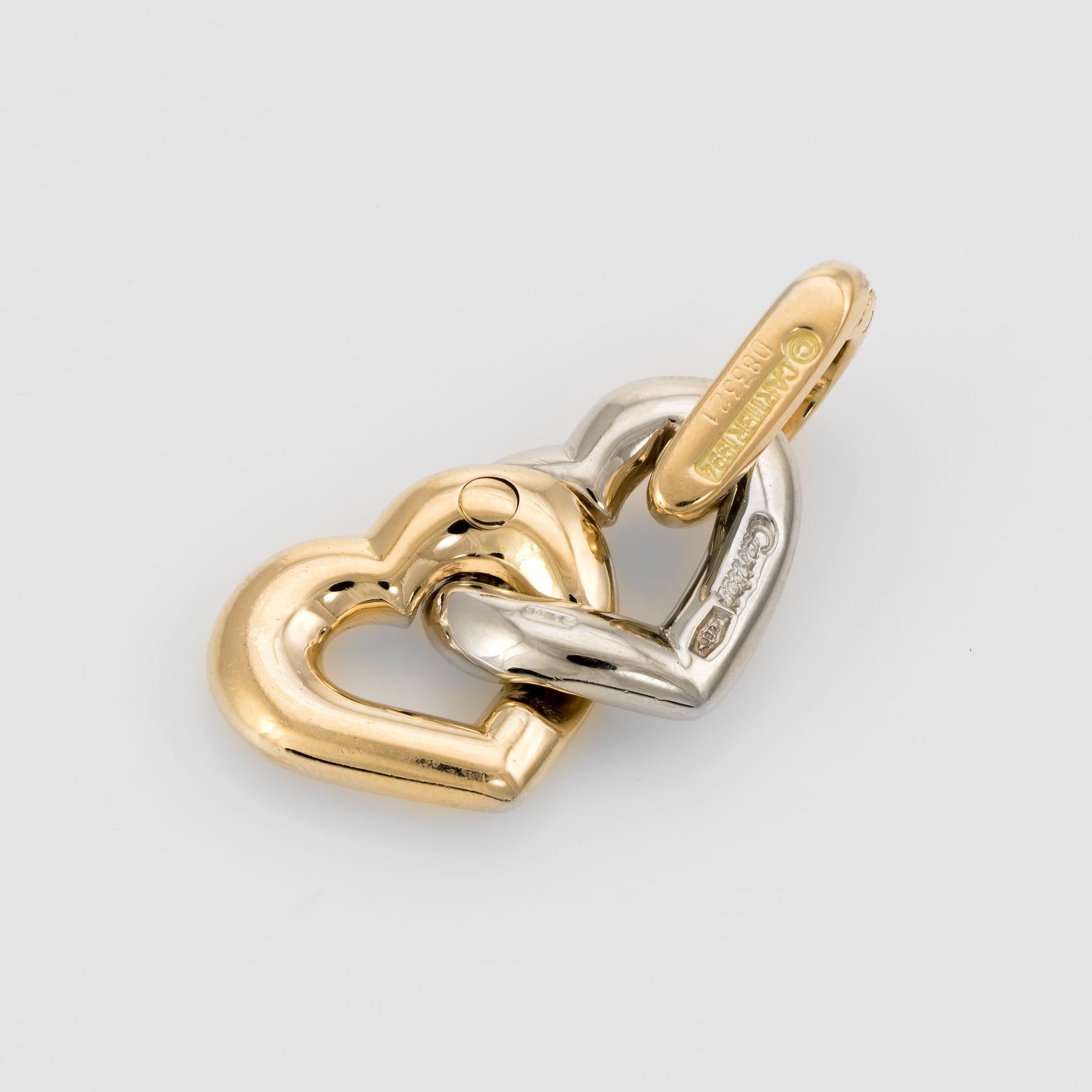 Cartier Double Heart Charm Pendant Vintage 18 Karat Gold Signed Jewelry im Zustand „Hervorragend“ in Torrance, CA