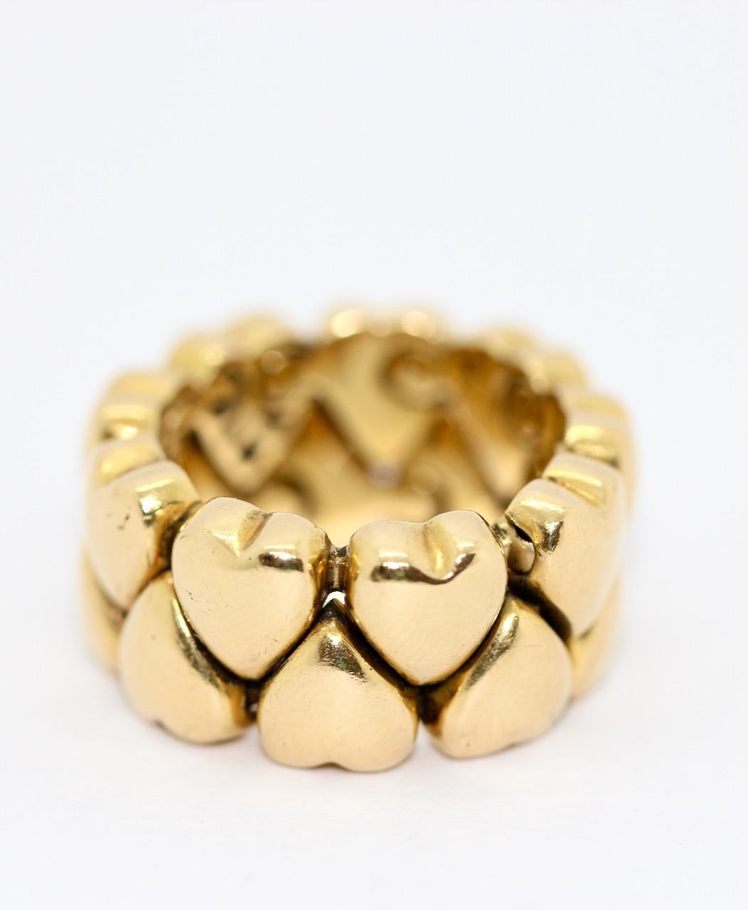 Round Cut Cartier Double Heart Coeur Band Ring, 18 Karat Gold with Diamonds For Sale