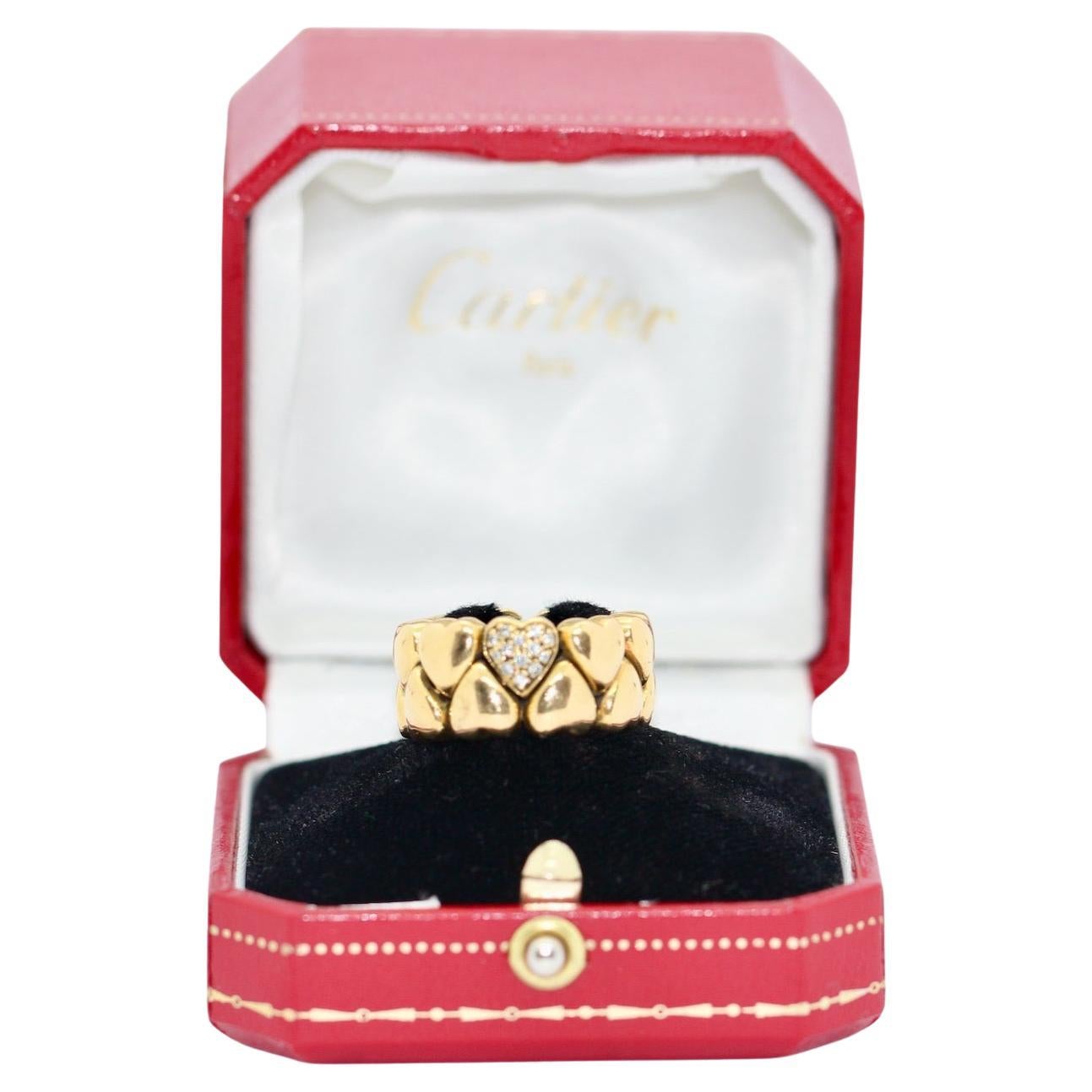 Cartier Double Heart Coeur Band Ring, 18 Karat Gold with Diamonds For Sale