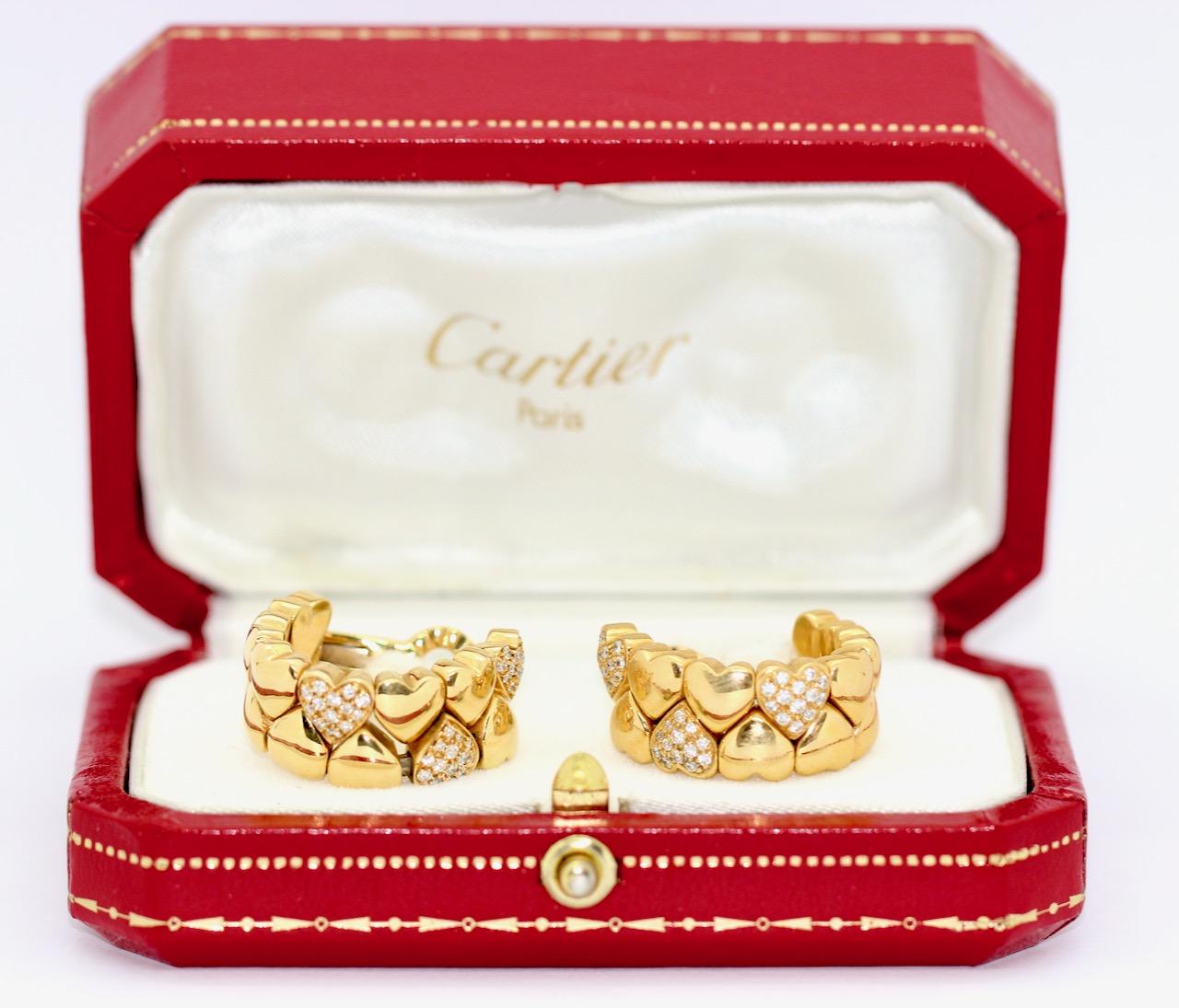 Cartier Double Heart Coeur Earrings, 18 Karat Gold with Diamonds and Certificate For Sale 2
