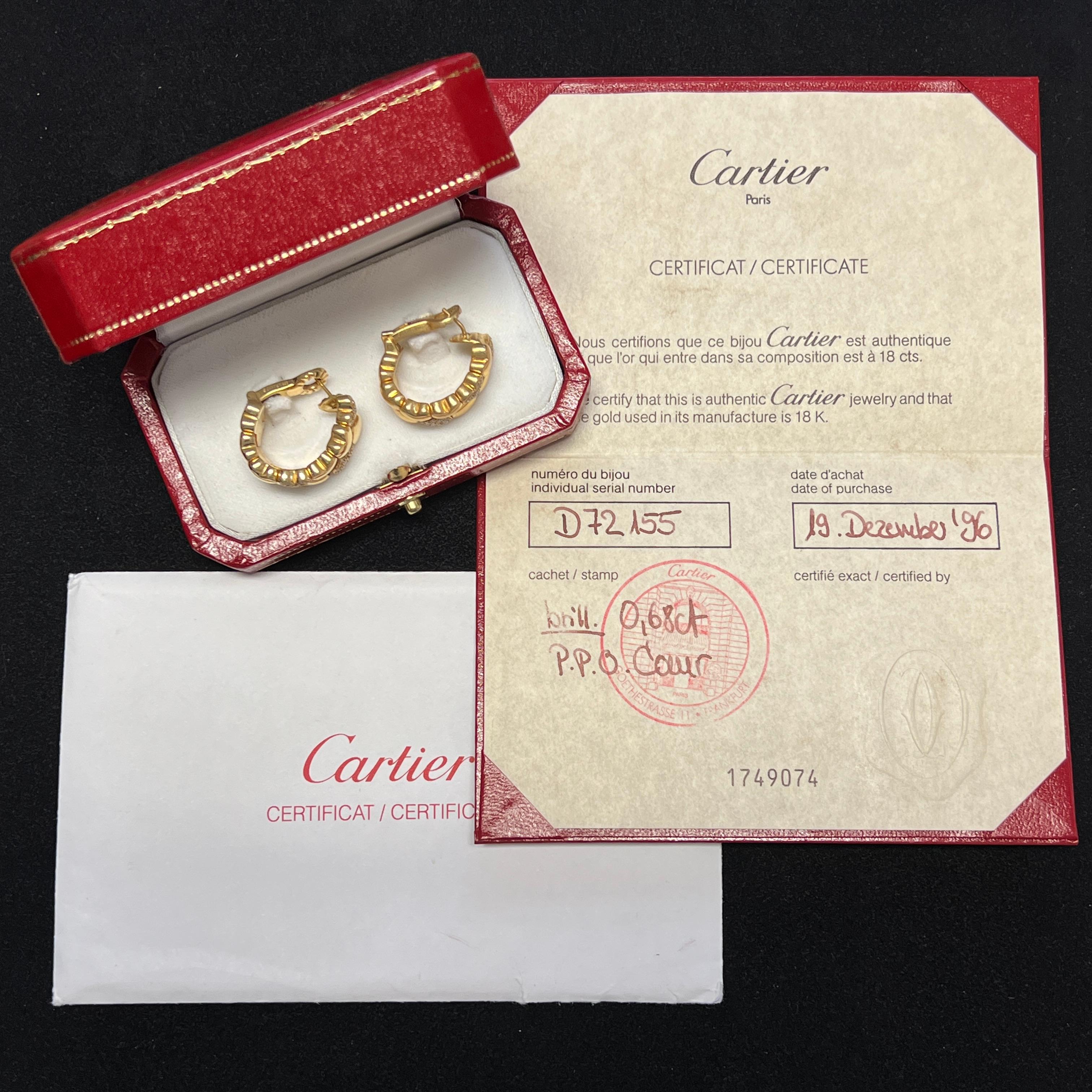 Cartier Double Heart Coeur Earrings, 18 Karat Gold with Diamonds and Certificate For Sale 3