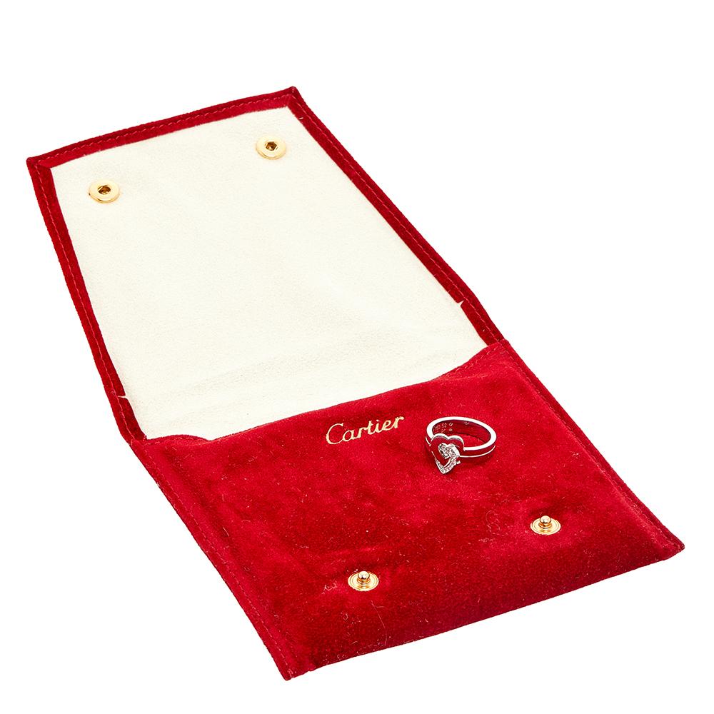 Cartier Double Heart Diamond 18K White Gold Cocktail Ring Size 52 In Fair Condition In Dubai, Al Qouz 2