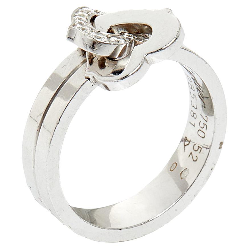 Cartier Double Heart Diamond 18K White Gold Cocktail Ring Size 52