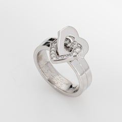 Cartier Double Heart Diamond Ring Sz 4 Pinky Band Estate 18k White Gold Jewelry