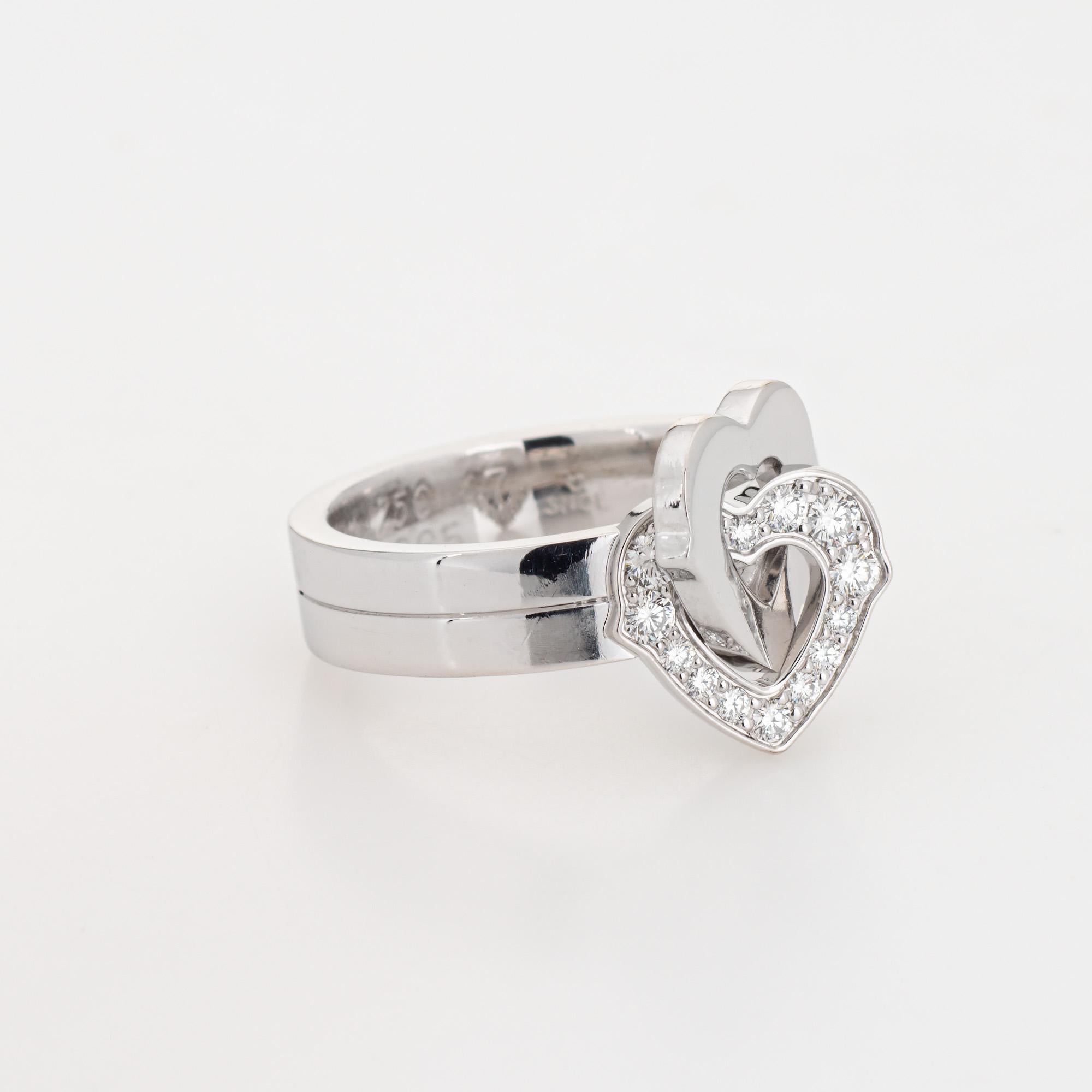 Cartier Double Heart Diamond Ring Sz 4 Pinky Band Estate 18k Weißgold-Schmuck  (Zeitgenössisch) im Angebot