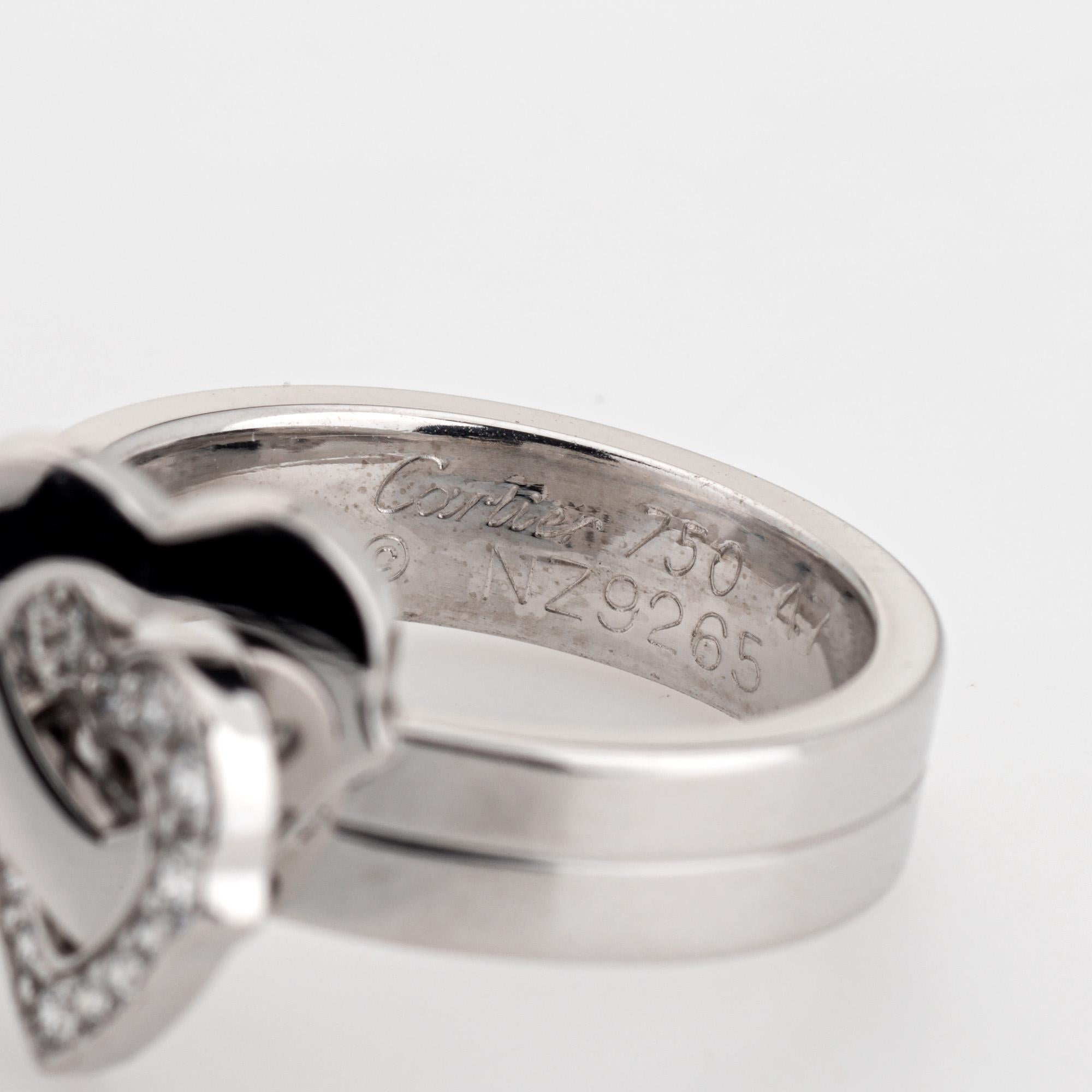 Cartier Double Heart Diamond Ring Sz 4 Pinky Band Estate 18k Weißgold-Schmuck  im Angebot 1