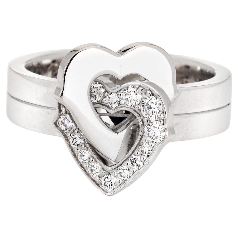Cartier Double Heart Diamond Ring Sz 4 Pinky Band Estate 18k Weißgold-Schmuck