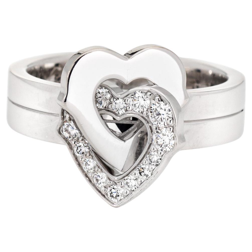 Cartier Double Heart Diamond Ring Sz 4 Pinky Band Estate 18k White Gold Jewelry  For Sale