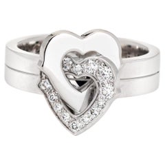 Cartier Double Heart Diamond Ring Sz 4 Pinky Band Estate 18k White Gold Jewelry