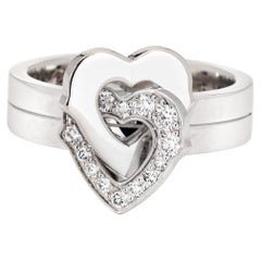 Cartier Double Heart Diamond Ring Sz 4 Pinky Band Estate 18k White Gold Jewelry 