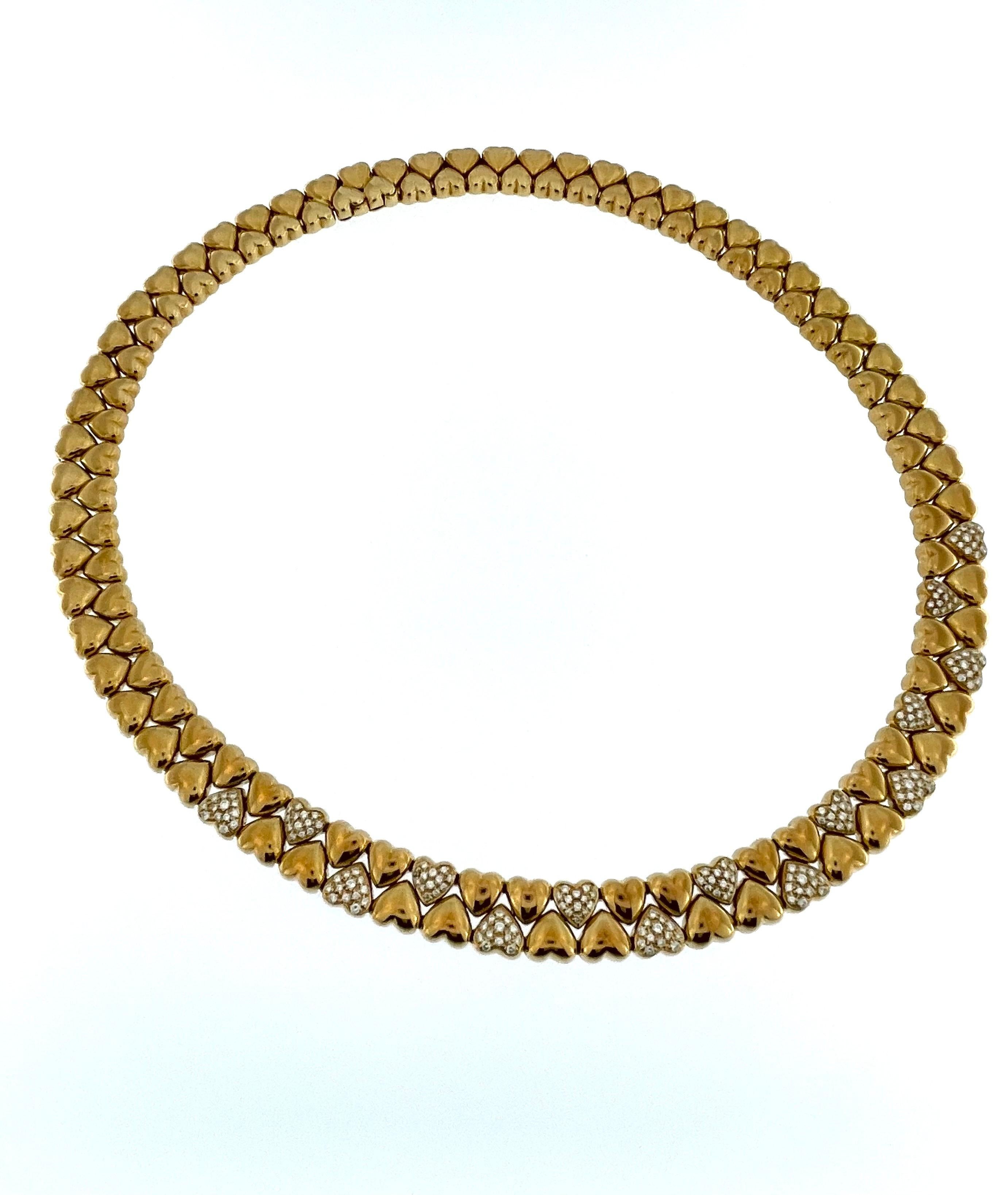 Moderne Cartier Collier double cœur en or jaune 18 carats et diamants en vente