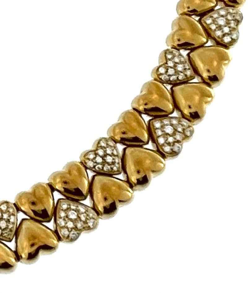 Taille brillant Cartier Collier double cœur en or jaune 18 carats et diamants en vente