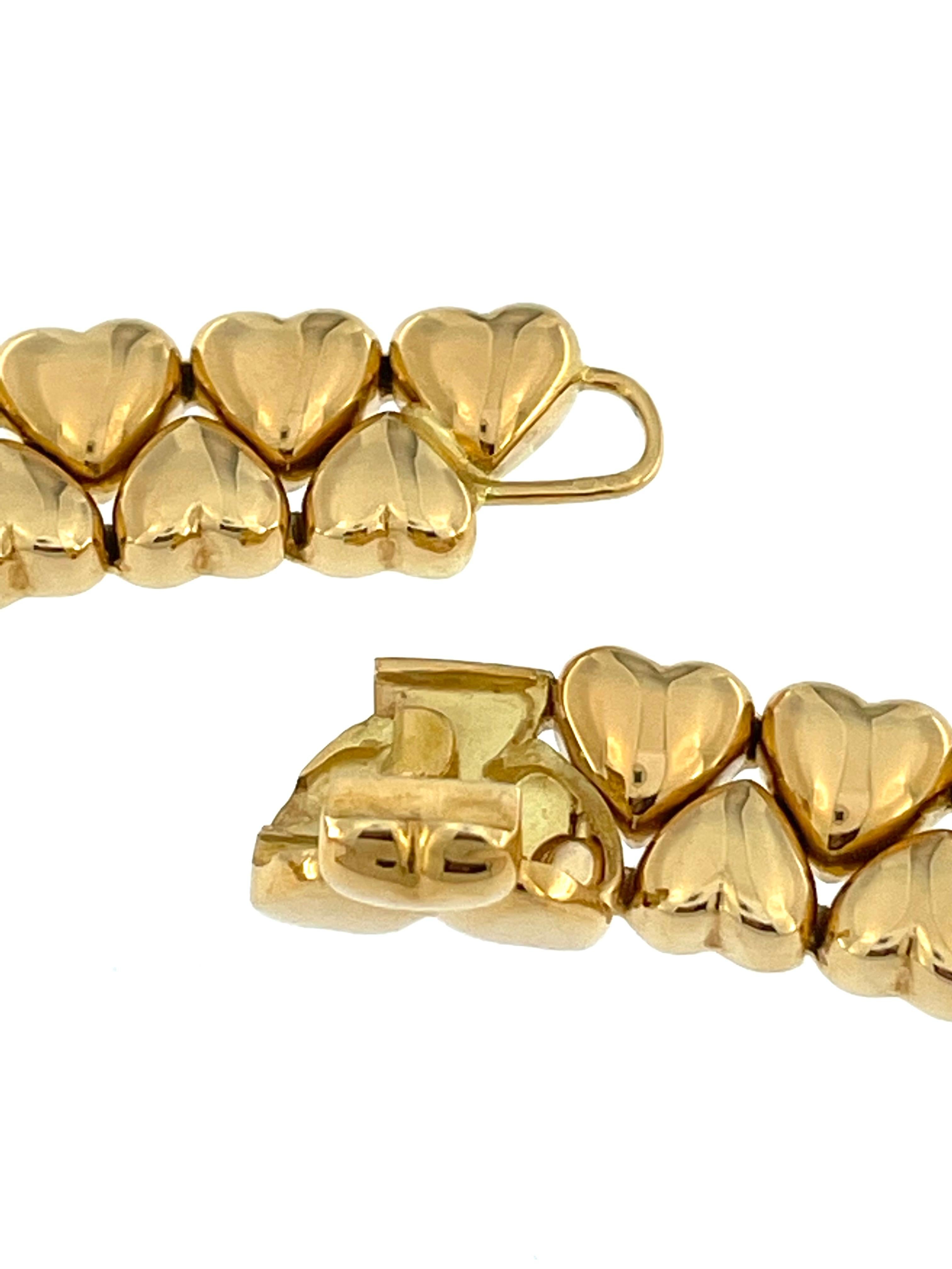 Cartier Collier double cœur en or jaune 18 carats et diamants Excellent état - En vente à Esch-Sur-Alzette, LU