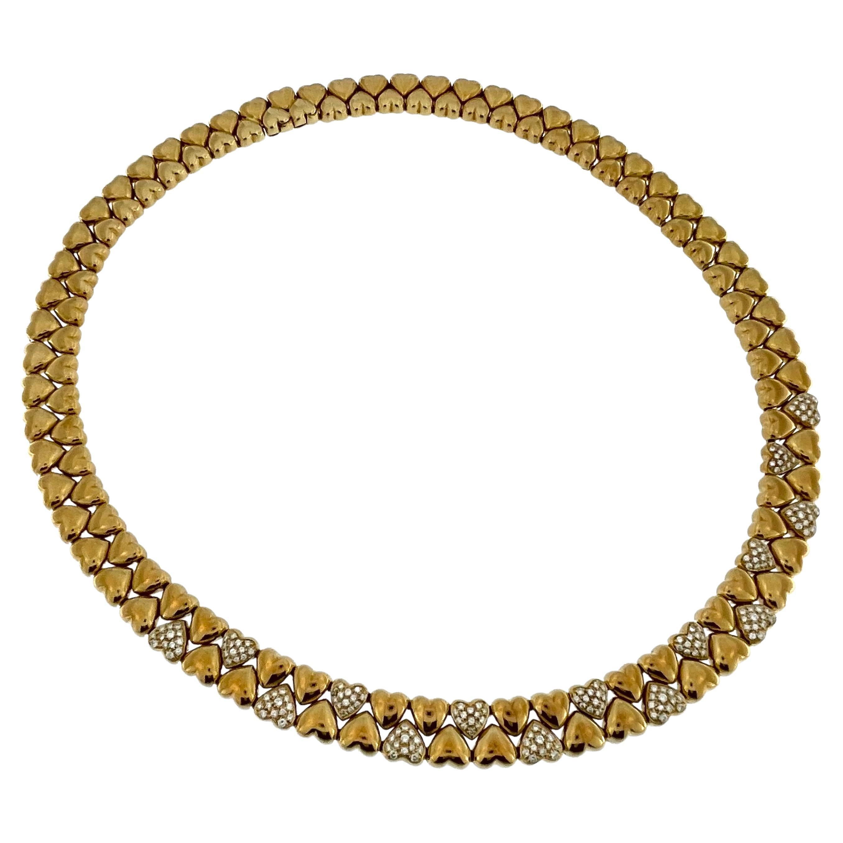 Cartier "Double Heart" Diamonds Necklace 18kt Yellow Gold For Sale