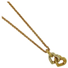 Cartier Double Heart Link Necklace / Pendant 18 Karat Yellow and White Gold