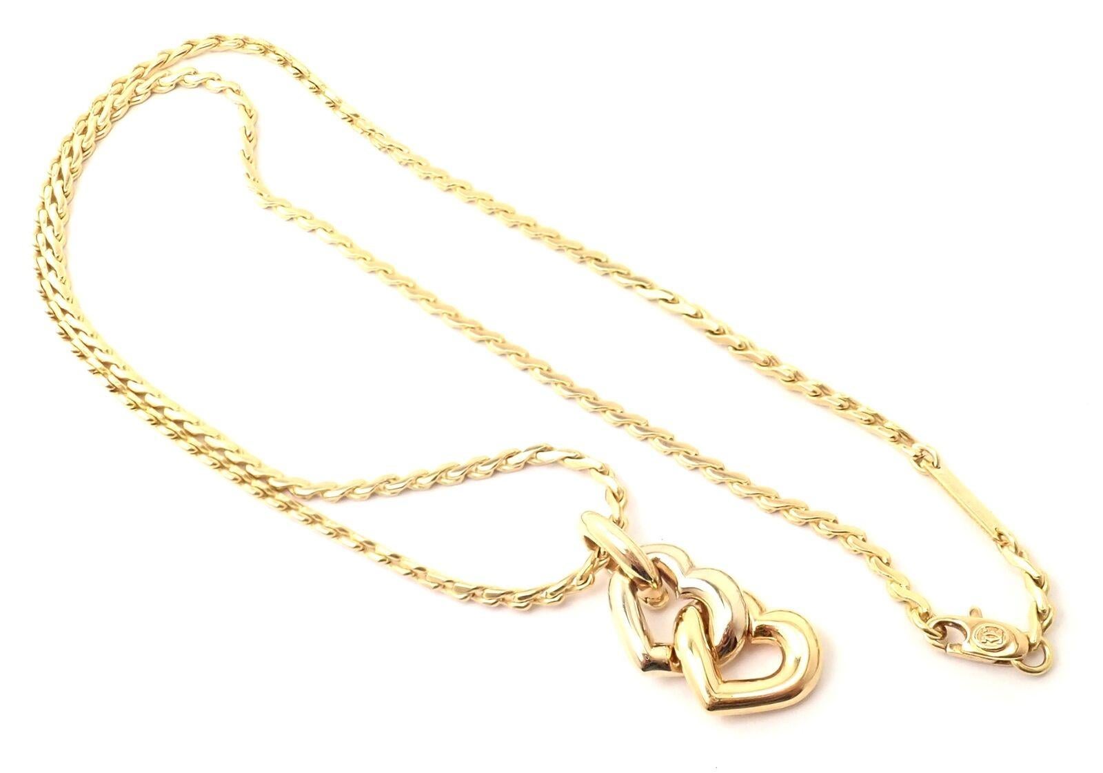 Cartier Double Heart Pendant Chain Yellow and White Gold Necklace For Sale 4