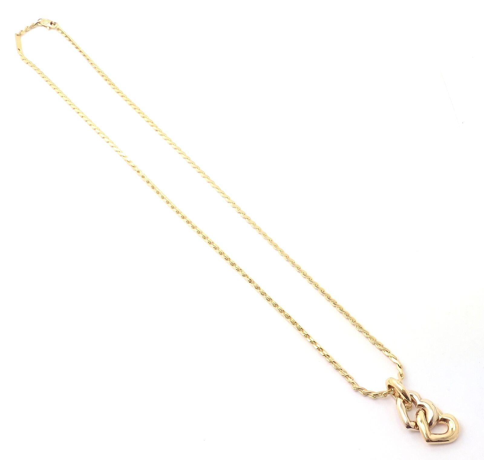 Cartier Double Heart Pendant Chain Yellow and White Gold Necklace For Sale 1