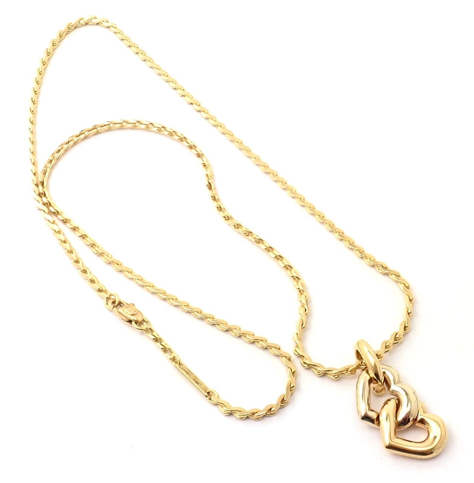Cartier Double Heart Pendant Chain Yellow and White Gold Necklace For Sale 2