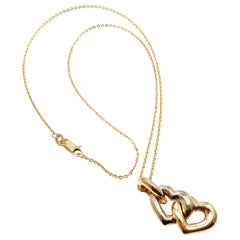 Vintage Cartier Double Heart Pendant Chain Yellow and White Gold Necklace
