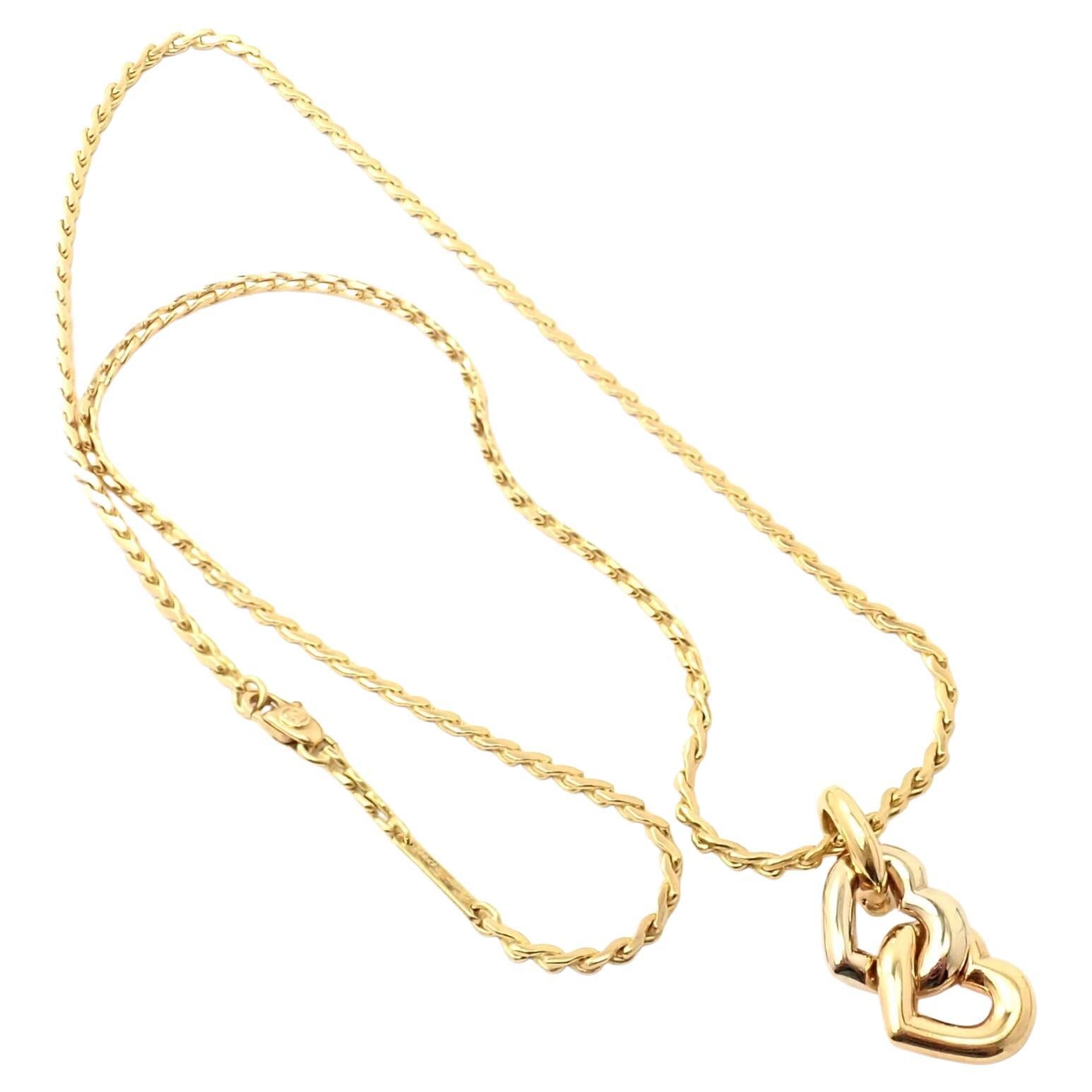 Cartier Double Heart Pendant Chain Yellow and White Gold Necklace For Sale