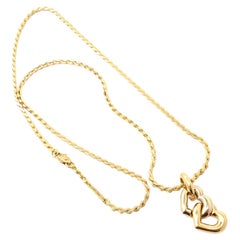 Retro Cartier Double Heart Pendant Chain Yellow and White Gold Necklace