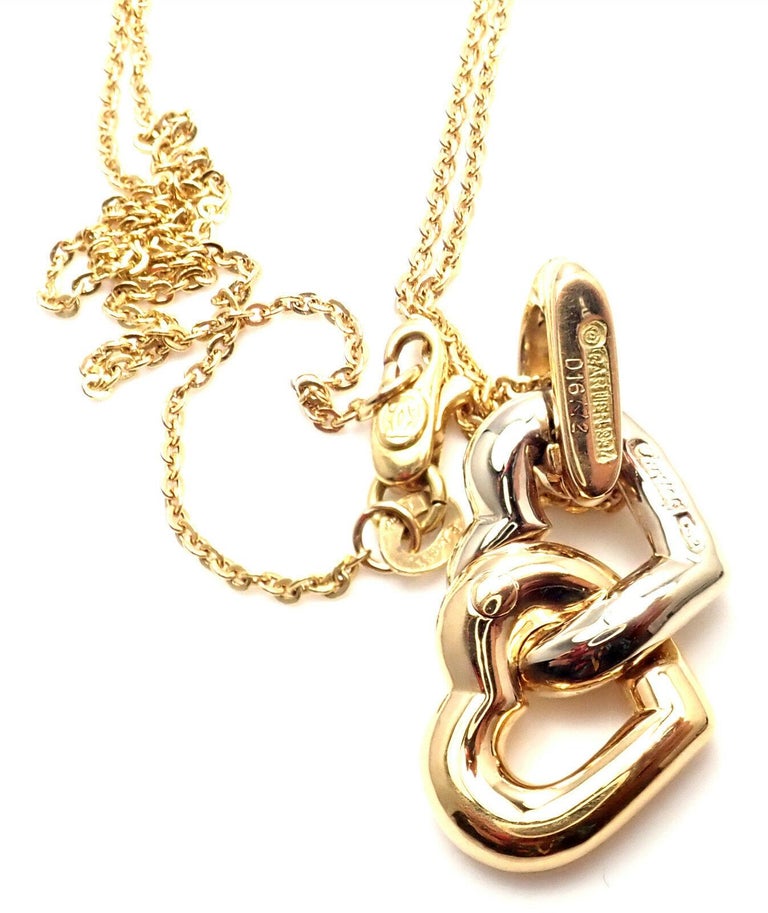 Cartier Double Heart Pendant Chain Yellow and White Gold Necklace at ...