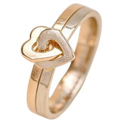Cartier Double Heart Ring 18K White & Rose Gold Size 52
