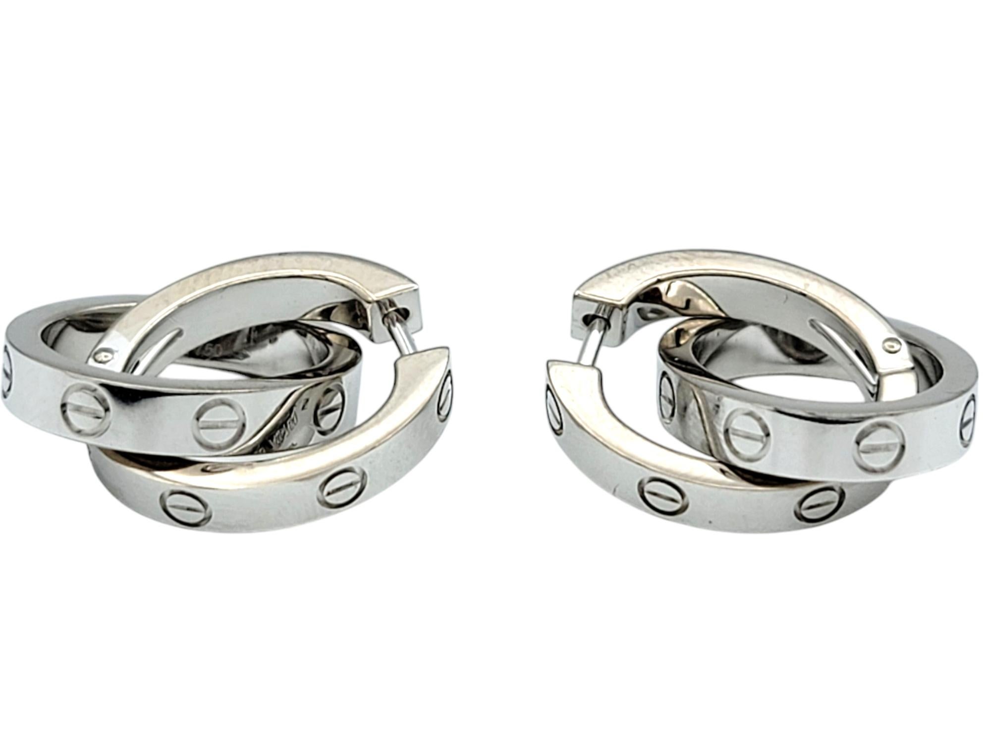 Cartier Double Hoop Love Ohrringe mit abnehmbarem Boden aus 18 Karat Weißgold (Zeitgenössisch) im Angebot