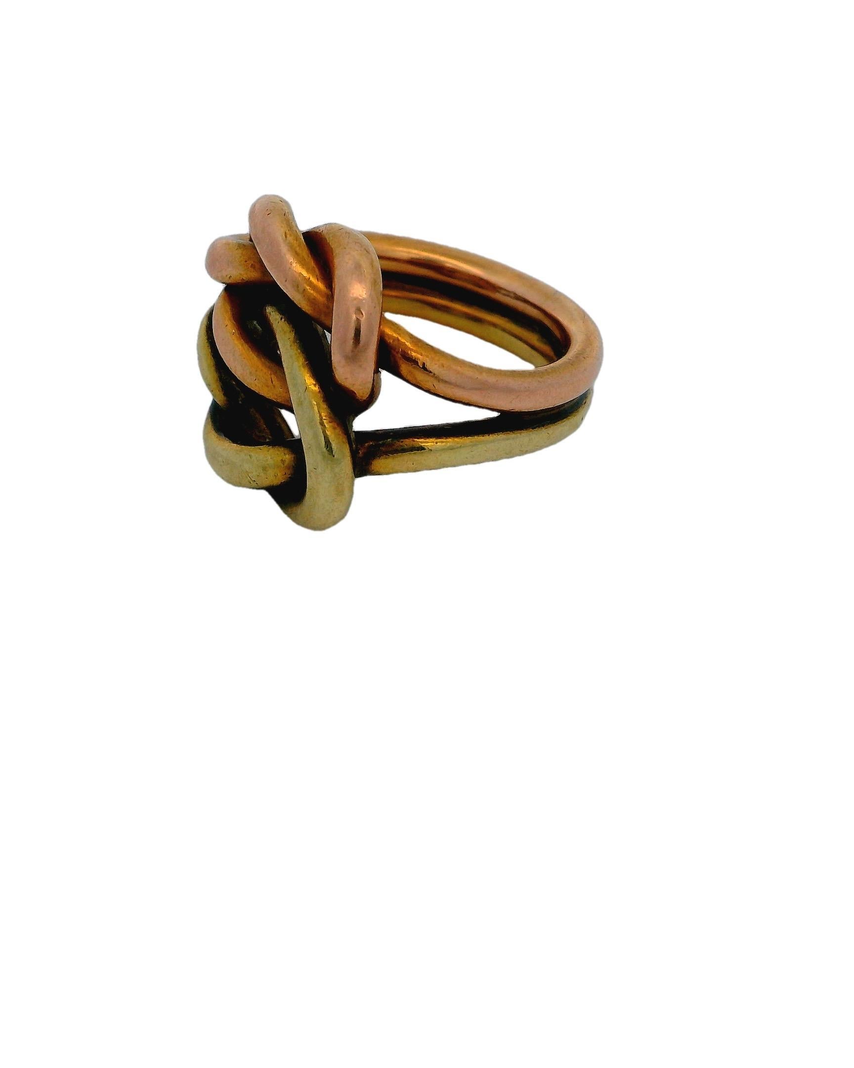 Cartier Double Knot 14K Yellow & Rose Gold Ring In Good Condition In Great Neck Plaza, NY