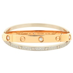 Cartier Double Love Bracelet 18K Rose Gold and White Gold with Pave Diamonds