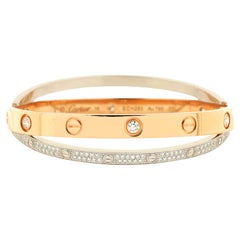 Cartier Double Love Bracelet 18K Rose Gold and White Gold with Pave Diamonds