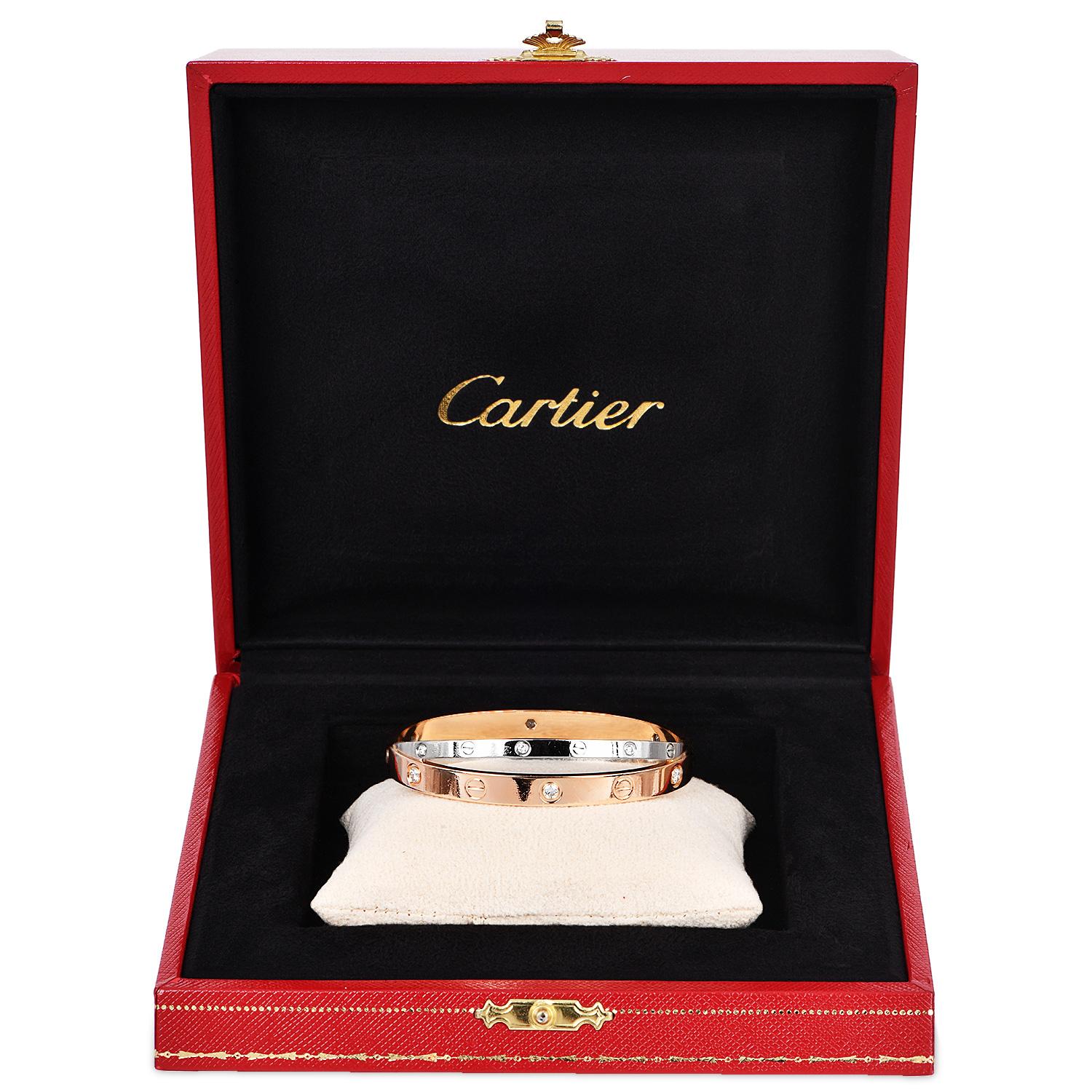 Cartier Double Love Diamant-Armband aus Roségold und Weißgold, Größe 16 im Angebot 6
