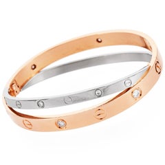 Cartier Double Love 12 Diamonds Rose White Gold Bracelet SZ 16