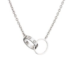 Cartier Double Love Necklace 18k White Gold Estate Fine Signed Jewelry 17" COA