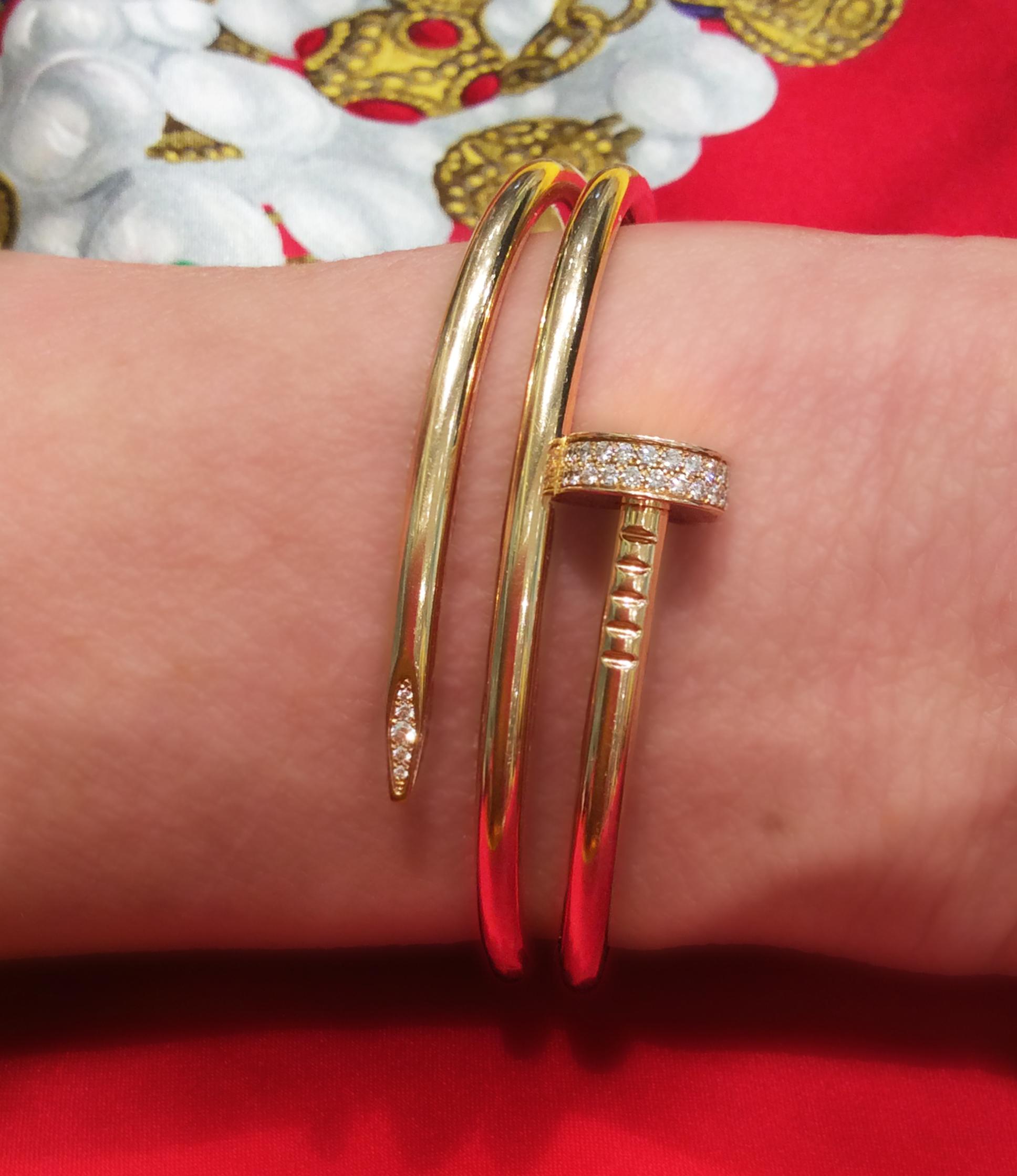 Cartier Double Nail Bracelet with Diamonds, 18K In Excellent Condition In Palm Beach, FL