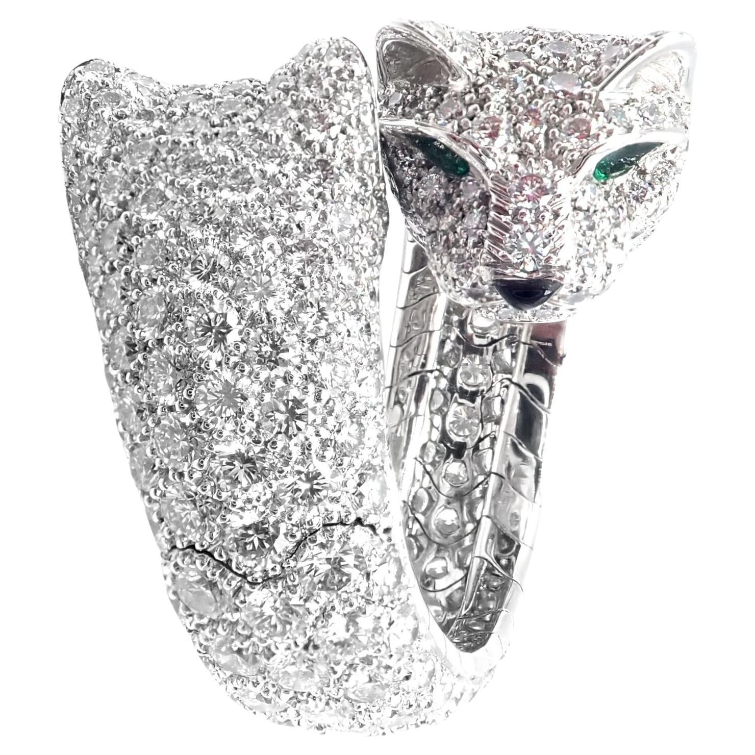 Cartier Double Panther Lakarda Emerald Diamond Gold Ring For Sale