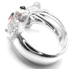 Cartier Double Panther Panthere Diamond Emerald Onyx White Gold Ring