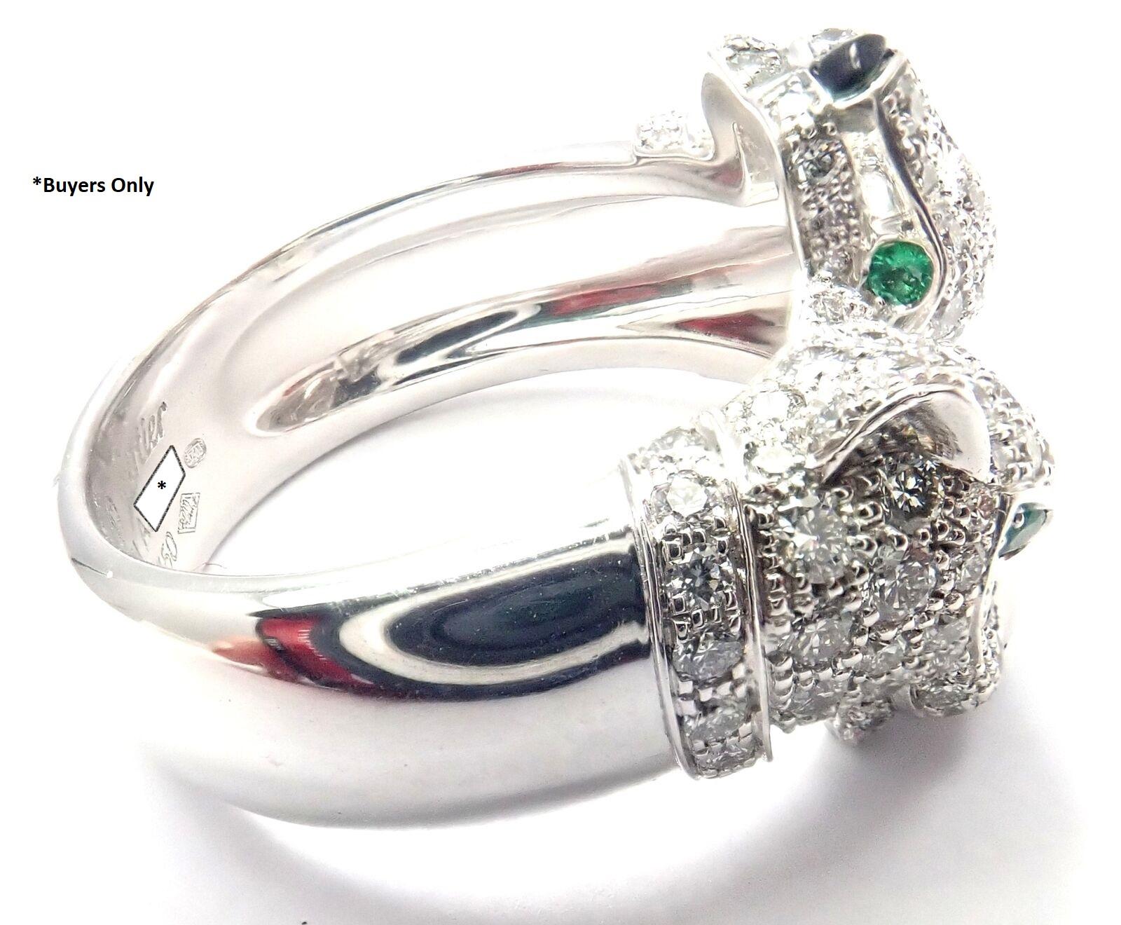 Cartier Double Panther Panthere Diamond Emerald Onyx White Gold Ring 1