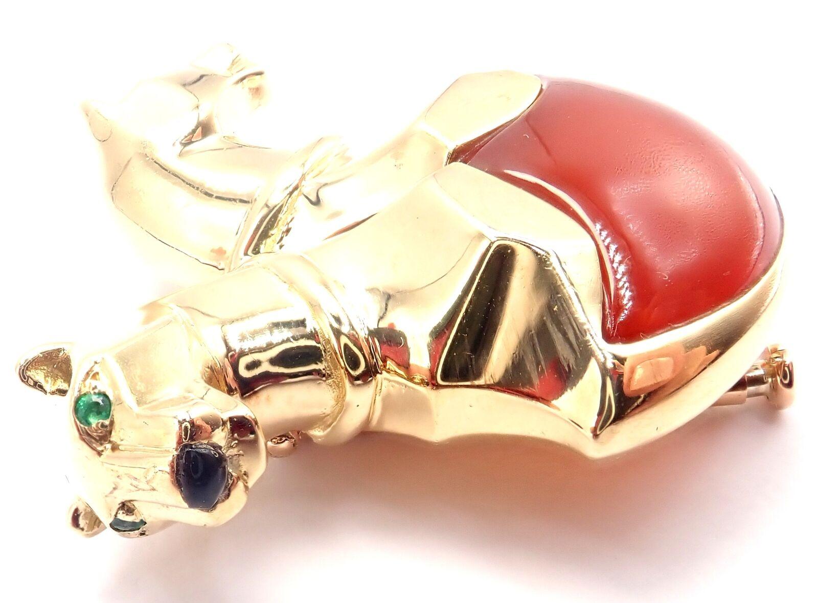 Cartier Double Panther Panthere Emerald Jasper Onyx Yellow Gold Pin Brooch For Sale 6