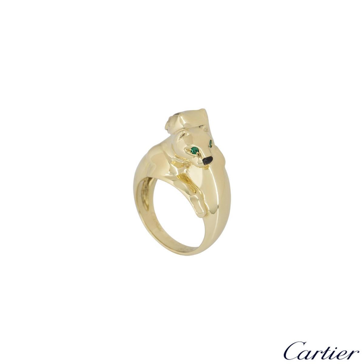Cartier Double Panthere De Cartier Yellow Gold, Emerald and Onyx Ring In Excellent Condition In London, GB