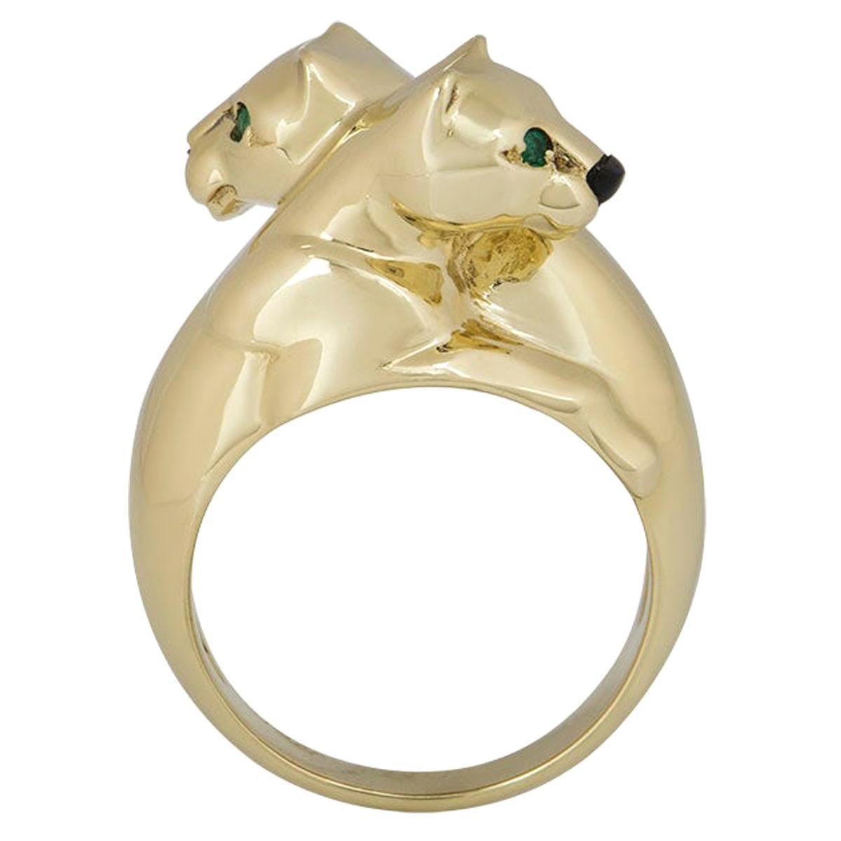 Cartier Double Panthere De Cartier Yellow Gold, Emerald and Onyx Ring