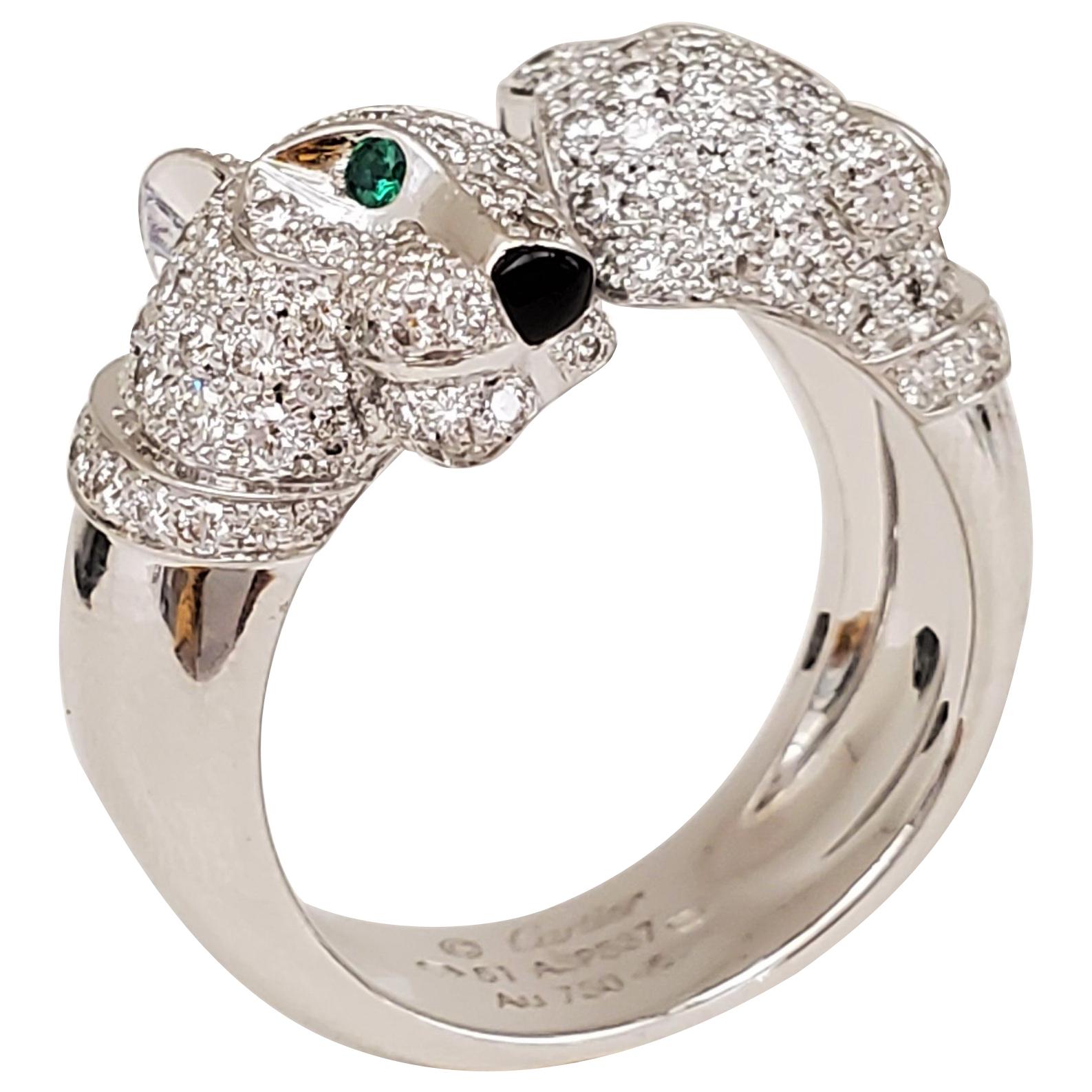Cartier Double Panthere Gold Diamond and Emerald Ring
