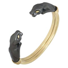 Cartier Double Panthere Hematite 18 Karat Yellow Gold Bangle Cuff