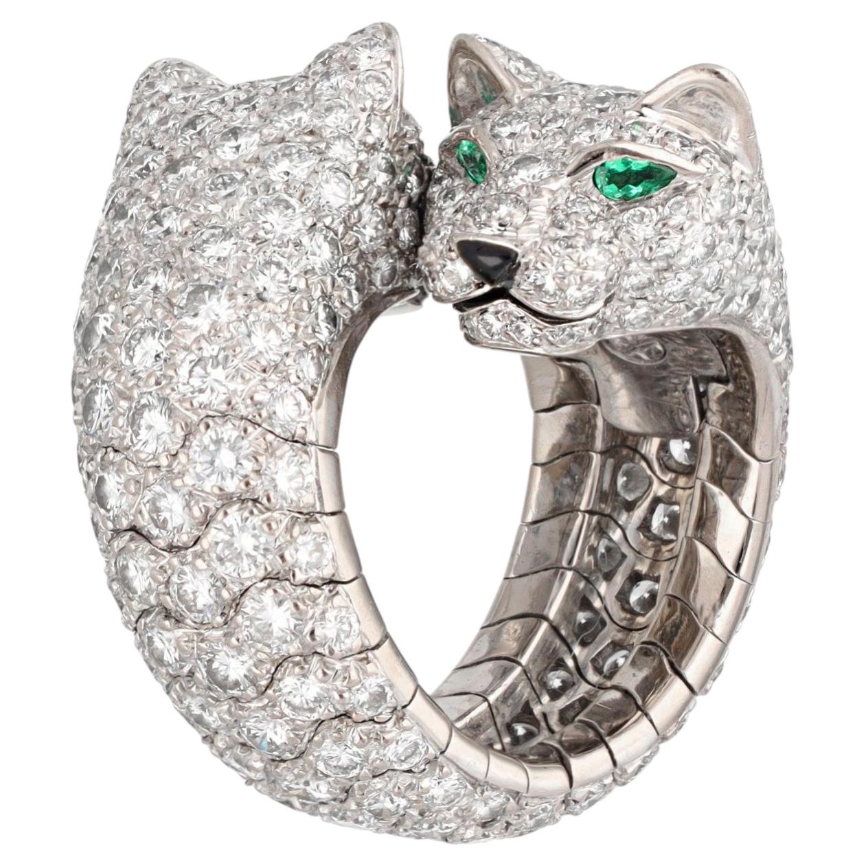 Cartier Double Panthere Lakarda 18k Gold Diamond Ring For Sale