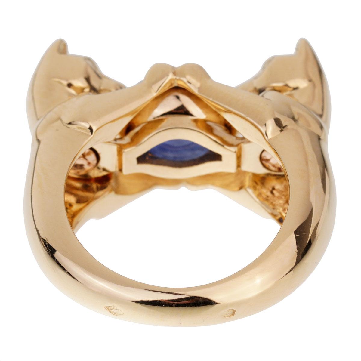 Women's or Men's Cartier Double Panthere Sapphire Yellow Gold Ring